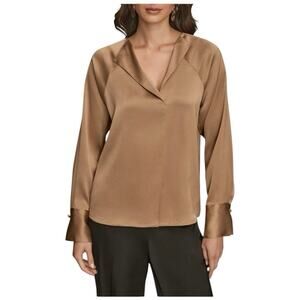 NWT Donna Karan Hammered Satin Top in Silver Size XS